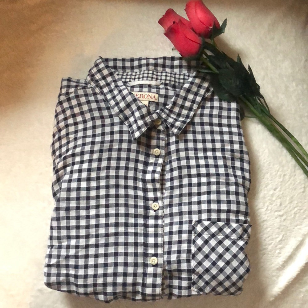 Merona Checkered Half Button Down Blouse